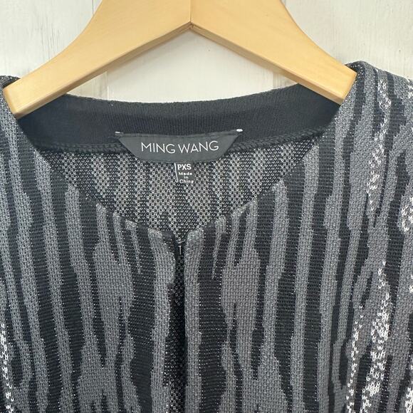 Ming Wang Open Knit Cardigan Women's Size Petite XS Black Gray Animal Print - Picture 5 of 7